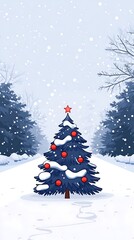 Fototapeta premium Decorated Christmas tree in snowy winter forest