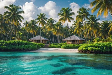 Fototapeta premium Tropical Paradise Escape in Tuvalu Discover Dreamy Palm Groves and Crystal Clear Waters