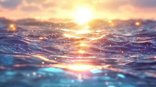 Sunlit Ocean Waves Shimmering with Golden Reflections: A Tranquil and Serene Seascape