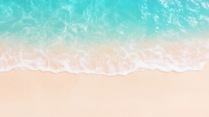 Gentle turquoise ocean waves caress pristine white sand, creating a serene and minimalist beach scene