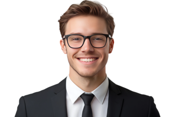Portrait of a handsome, smiling businessman wearing glasses, isolated on transparent background