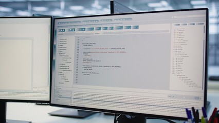 Computers in data center hosting rackmount ensuring faultless operations conditions. Close up of PC...