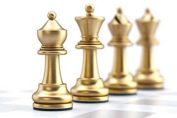 Golden chess pieces aligned on a chessboard for strategy