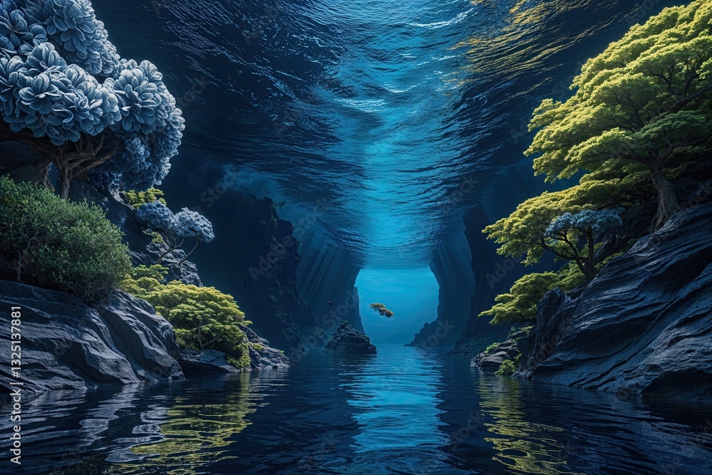 Poster serene indigo tide featuring depth and intricacies in a calm setting