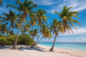 Obraz premium Secluded Beach Paradise with Lush Tropical Palm Trees and Endless Azure Sky Views