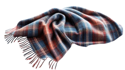 Hanging plaid blanket cut out. Isolated on a transparent background.