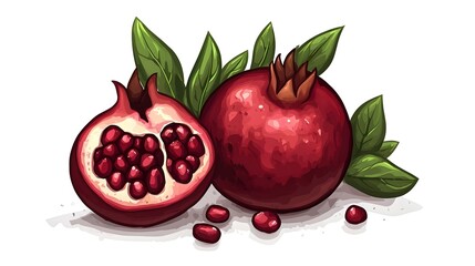 Juicy pomegranate with leaves