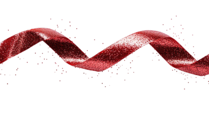 Red fluttering glittering ribbon, cut out. Isolated on a transparent background.