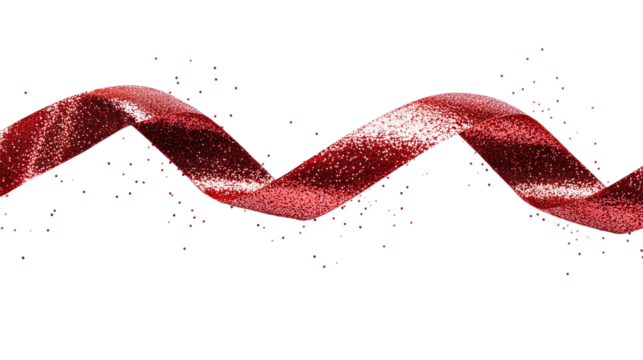 Red fluttering glittering ribbon, cut out. Isolated on a transparent background.