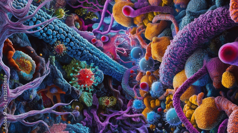 Poster colorful microscopic cell structures 3d rendering