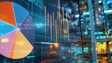 Futuristic digital display showing colorful charts, graphs, and data visualization in a server room, highlighting innovative engineering and data analysis - Powered by Adobe