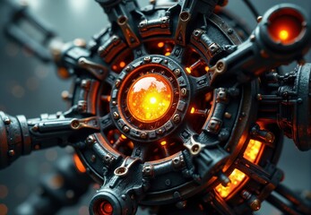 Obraz premium Close-up of a Glowing Orange-Core Mechanical Device