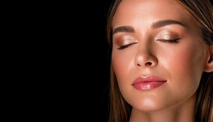 Fototapeta premium woman with her eyes closed on a black background