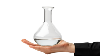 Scientist holding florence flask with transparent background