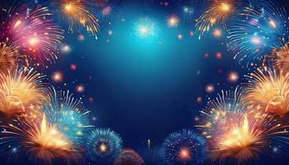 Fototapeta premium abstract border frame of colorful fireworks and sparklers background with copy space