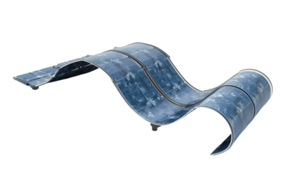 Flexible solar panels creating a wavy road on transparent background