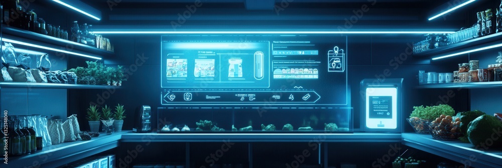 Poster modern ai assistant interface processes a grocery order with clean ux ui design featuring futuristic