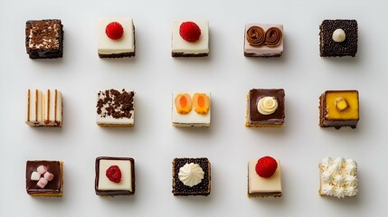 Various tasty cakes on white background
