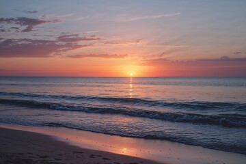 Fototapeta premium Peaceful Sunset on a Hidden Beach with Gentle Waves and Calm Ocean
