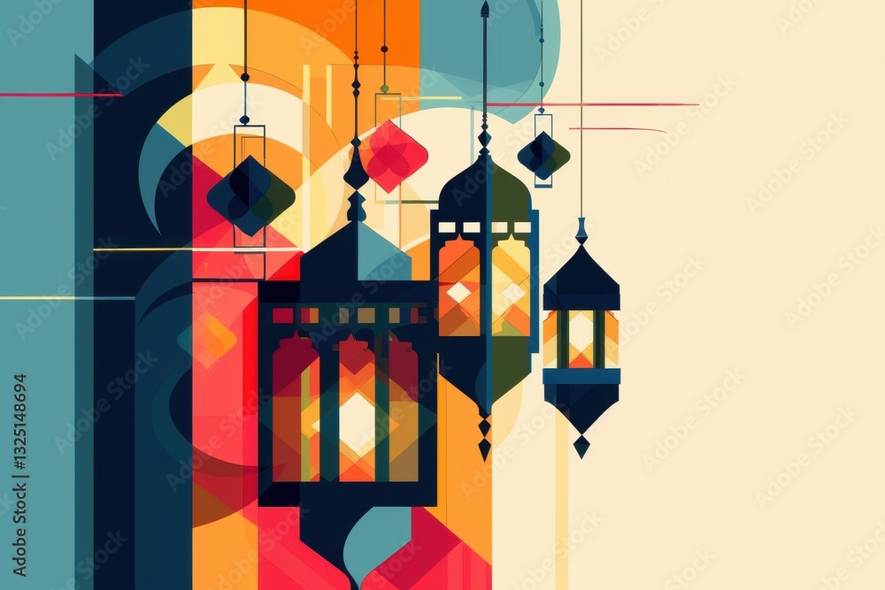 Aufkleber colorful abstract design featuring geometric shapes and lantern elements, showcasing a modern artist