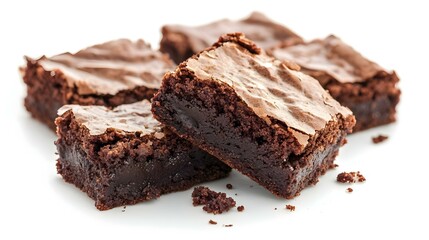 Slice of brownie isolated on white background