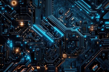 Fototapeta premium Exploring the depths of a neural network design with cutting-edge patterns in deep blue and cyan tones
