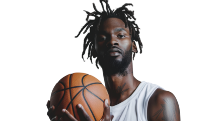 Basketball player holding ball with transparent background