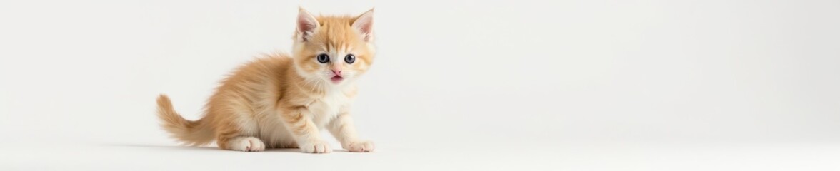 Obraz premium Fluffy British kitten, white background, adorable paws, pet, kitten, innocent