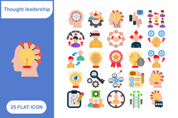 Leadership Thoughts Flat Icon Set, Collection of 25 Leadership Thoughts Flat Icon Set – 25 Strategy, Motivation, and Decision-Making Icons