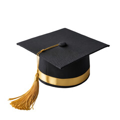 Graduation Cap with Black Fabric and Gold Tassel Isolated on Transparent Background.