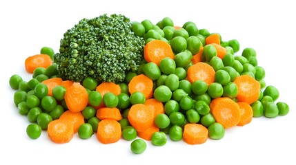 fresh broccoli carrot and green peas isolated