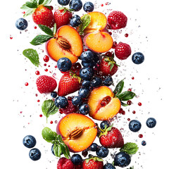 Fresh Peaches Strawberries and Blueberries Isolated on Transparent Background