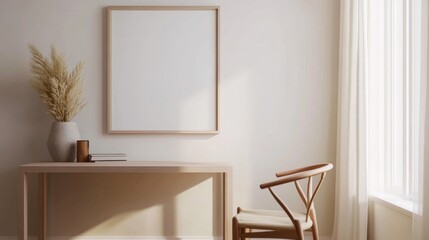 Minimalist Home Office Interior with Wooden Desk and Chair