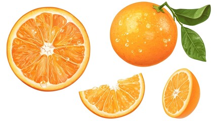 Collection of Fresh half of ripe orange fruit