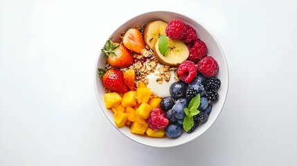 Close-up of breakfast served in bowl over white