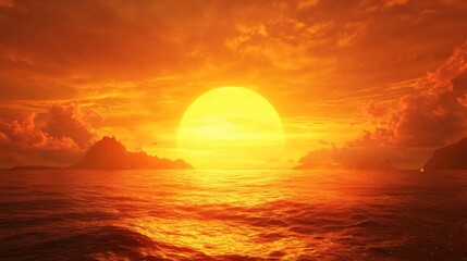 Fiery Orange Sunset Over Calm Ocean