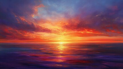 Fototapeta premium Vibrant Sunset Over Calm Ocean