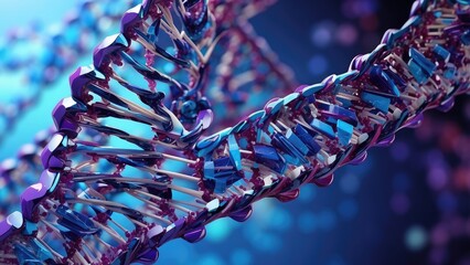 Close-up view of a glowing DNA double helix structure,