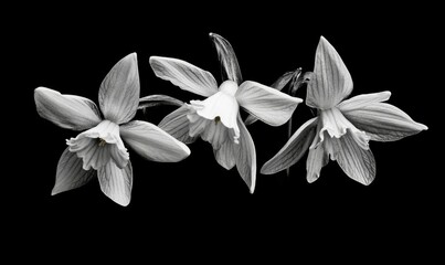 Fototapeta premium Three Delicate Snowdrop Flowers on Black Background