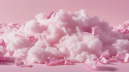 Fototapeta premium Pink Sugar and Rose Petals on Pink Background