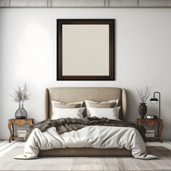 Luxury Bedroom Interior with Blank Wall Art Space for Design Mockup