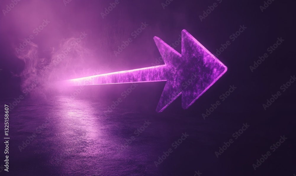 Poster purple arrow pointing to the right. the arrow is lit up and glowing. the image has a moody and myste