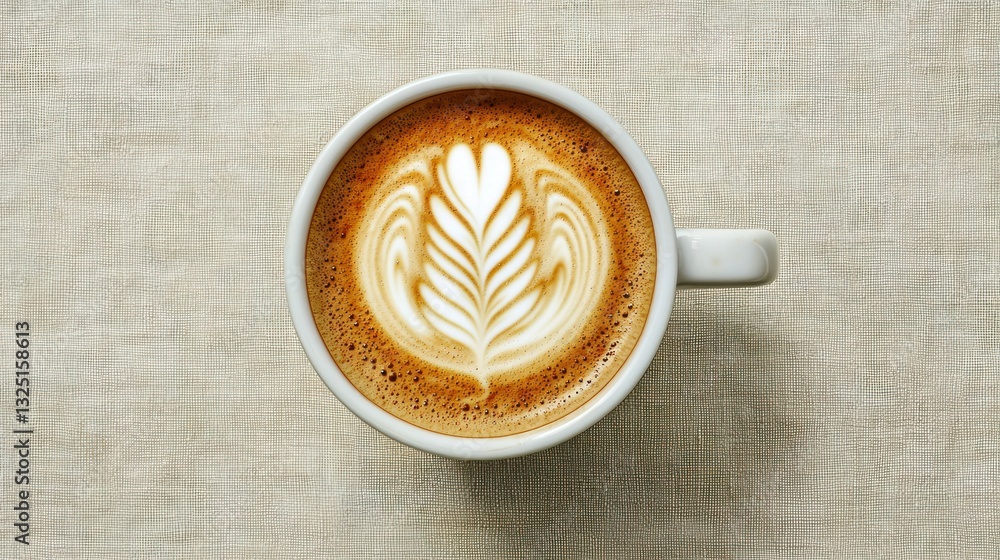 Aufkleber overhead view of a latte with latte art.