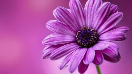 Obraz premium Close-up of a vibrant purple flower on a soft, blurred background. macro texture background.