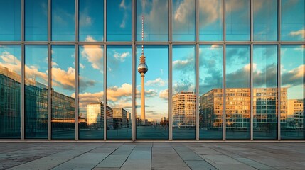 Obraz premium Stunning View of Berlin TV Tower through Brandenburg Gate - Architectural Beauty