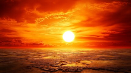 Fiery Orange Sunset Over Calm Ocean