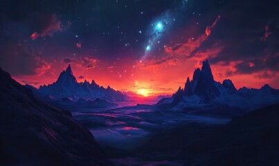 Sunset horizon with dramatic colors above the dark landscape