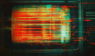 Television screen filled with intense static and horizontal glitch stripes, suitable for VFX overlays