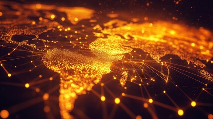 Glowing Global Network Connections on World Map