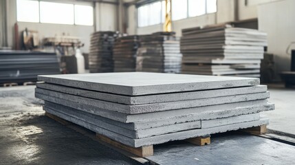 Obraz premium Architectural concrete slabs in a factory as a facade finishing element, a product for use in construction projects and industry